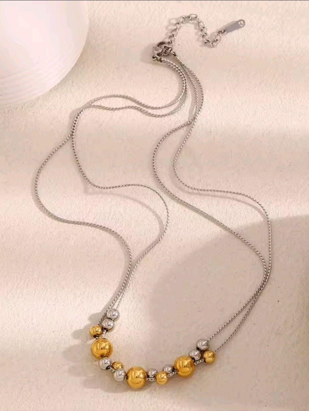 Gold and Silver Bead Double-Strand Necklace